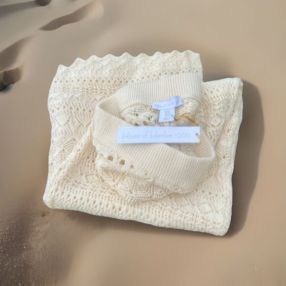 House of Harlow Cream Crochet Pant Elastic Boho Chic Beach Wide Leg NWT Medium - Picture 9 of 9